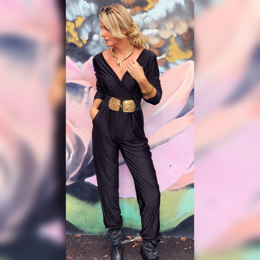 Vintage 1970’s Disco Jumpsuit / Spandex Jet Black